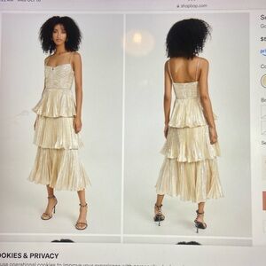 Self portrait size 2 gold metallic midi dress